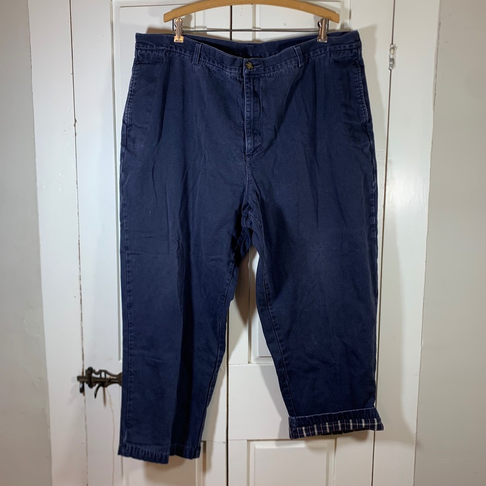 LL Bean Mens 44x29 (26) Flannel Lined Chinos Navy Blue Natural Fit Cotton Pants